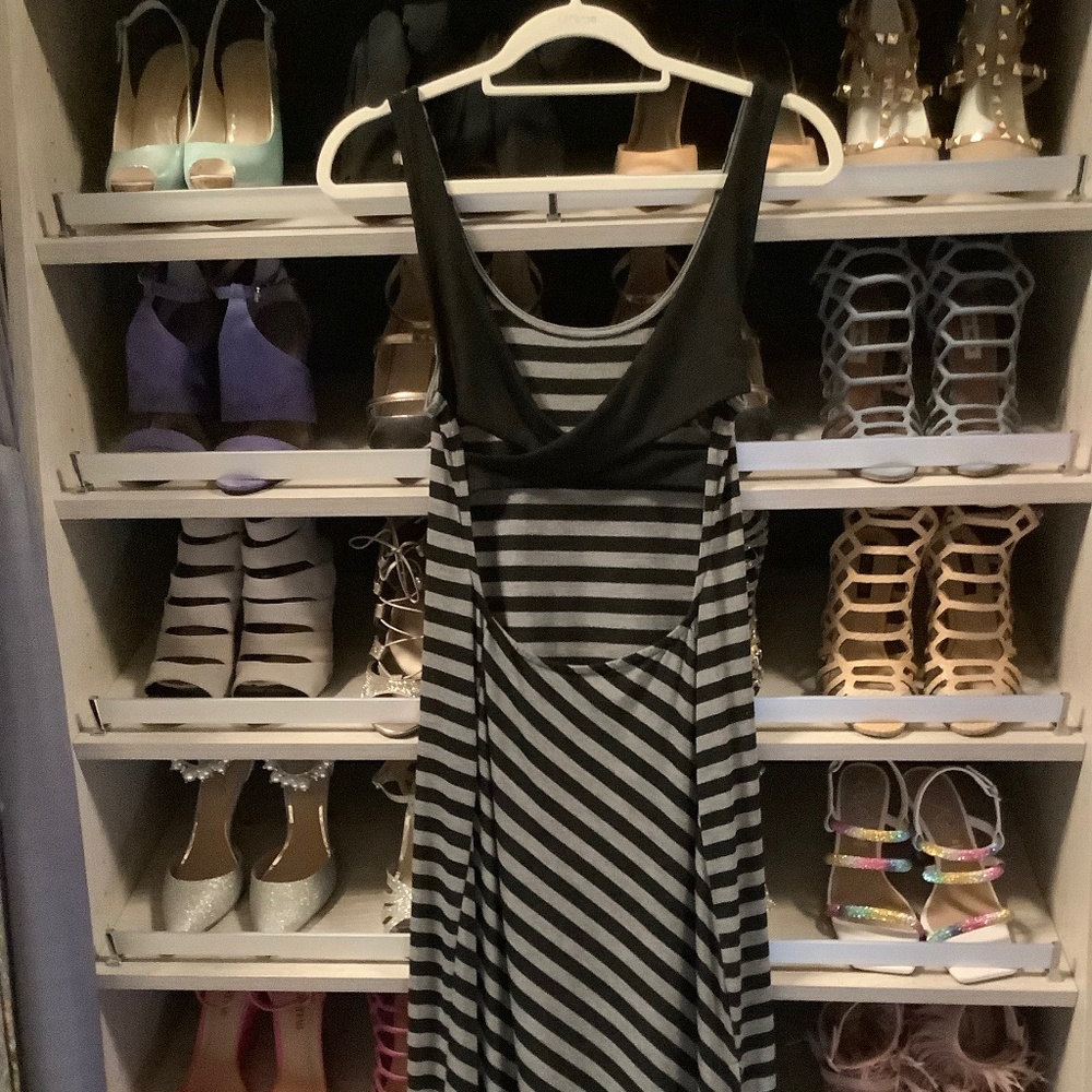 Venus Open Back Criss Cross Strap Grey and Black Maxi